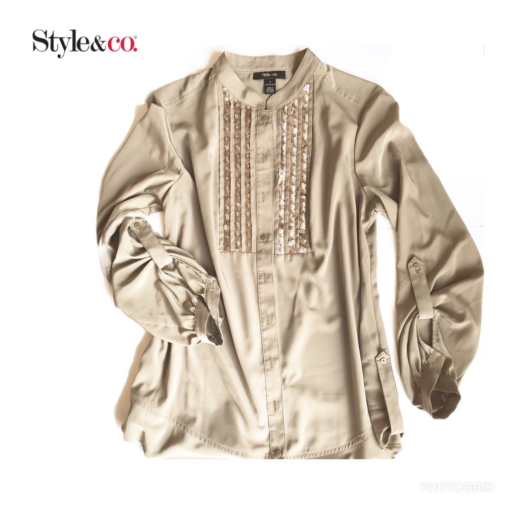 Style & Co sequined tux-style blouse, Small